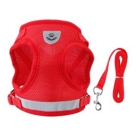Pet Mesh Harness Dog Leash Set Reflective Chest Strap Adjustable Puppy Vest For Puppies Breeds Dogs Cats Walking Outdoor (Option: CatHarnessRedL)