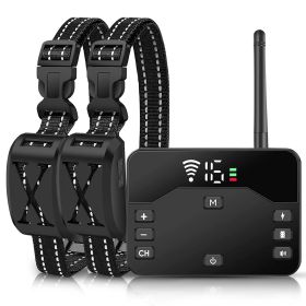 2 In 1 Wireless Electric Dog Fence Waterproof Pet Shock Boundary Containment System Electric Training Collar with 2 Receiver Collars for Small Medium (Option: DogFenceBlack2Collar)
