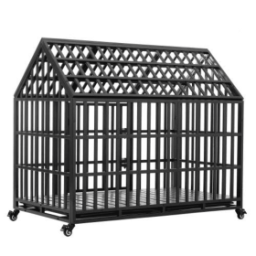 Heavy Duty Metal Large Dog Cage With Wheels (Color: Black)